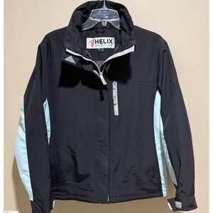 Helix Insulated Snowboard Jacket Women M Black Blue Fleece Lined Ski Winter Coat